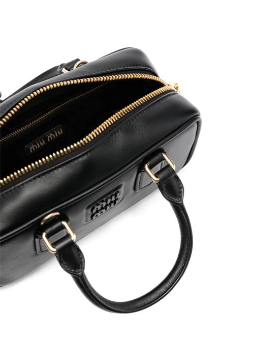 Black calf leather embossed logo bag Miu Miu | 5BB142V-OOT2F8KF0002